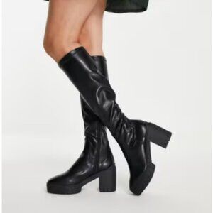 Public Desire ASOS Black Heeled Tall Sock Boots - Sz 8